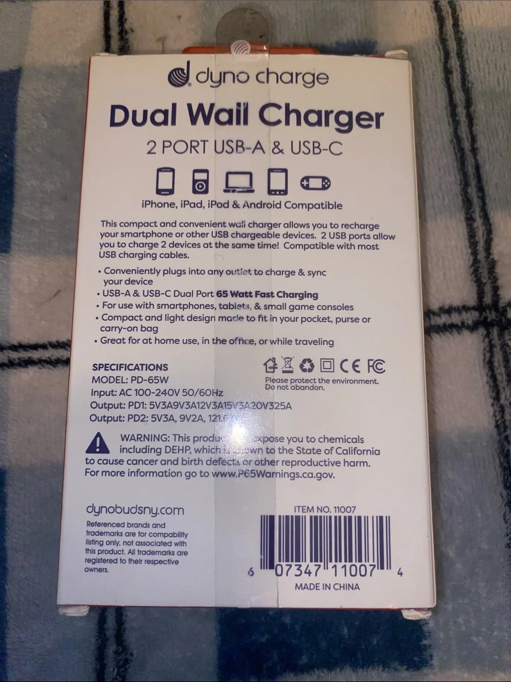 Dyno Charge 65W Dual Wall Charger - White